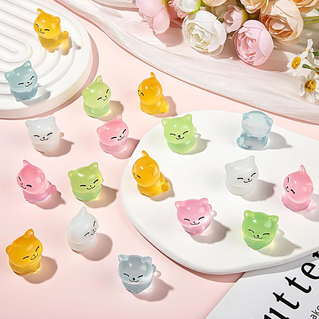 5/10Pcs Luminous Mini Resin Cat Figures Glow In The Dark Cats Animals Tiny Ornaments For Diy Fairy Garden Glass Container
