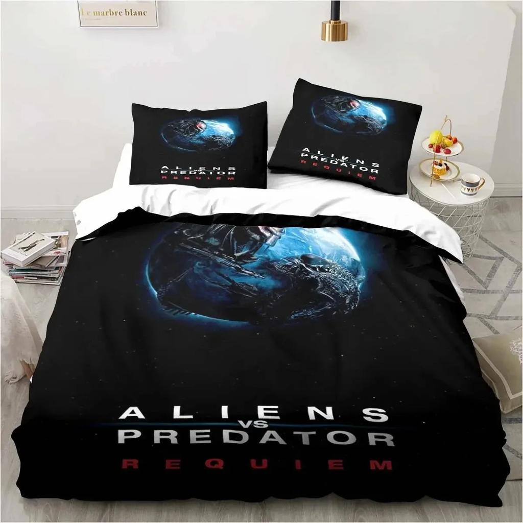 Alien Vs. Predator Predator Film Sängklädesset Enkelt Dubbelt Queen King Size Påslakan Vuxna Pojkar Sovrum Överkast Lyxig Gåva