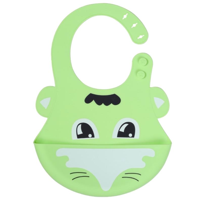 Baby Silicone Bib Cartoon Feeding Bib Waterproof Infant Boy Girl Washable Bib Food Spill Protective Bib with Food Pocket 1
