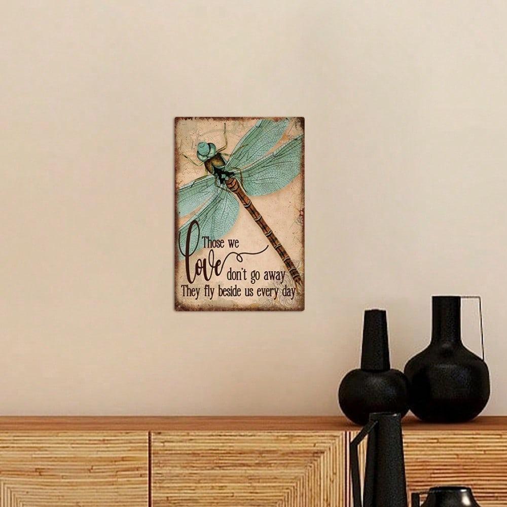 Metal Dragonfly Wall Art Vintage Tin Sign Inspirational Quote Home Decor Plaque