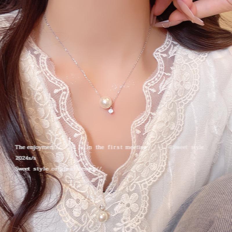 

Elegant Pearl & Zircon Necklace: Chic, High-End Fashion for Women X1512 серебряный