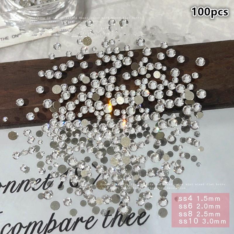 

100Pcs Colorful Mini Nail Crystal Diamonds - round Flat Bottom Glitter Rhinestones for Nail Art Manicure Decoration белый
