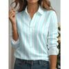 Women's Casual Shirt with Blue and White Vertical Stripe Pattern Print - Universal, Fashionable and Simple In All Seasons