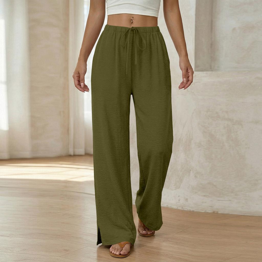 Women's Loose-fitting, -color, Straight-leg Casual Pants With Drawstring And Pockets.