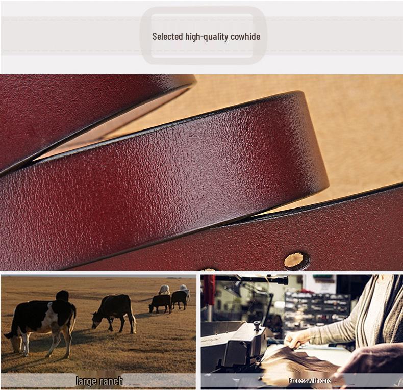 Women's Genuine Cowhide Leather Belt with Rustproof Alloy Buckle - Casual and Versatile for Jeans.