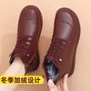 Soft leather mother cotton shoes winter new flat soft sole women's shoes medium velvet comfortable warm short boots