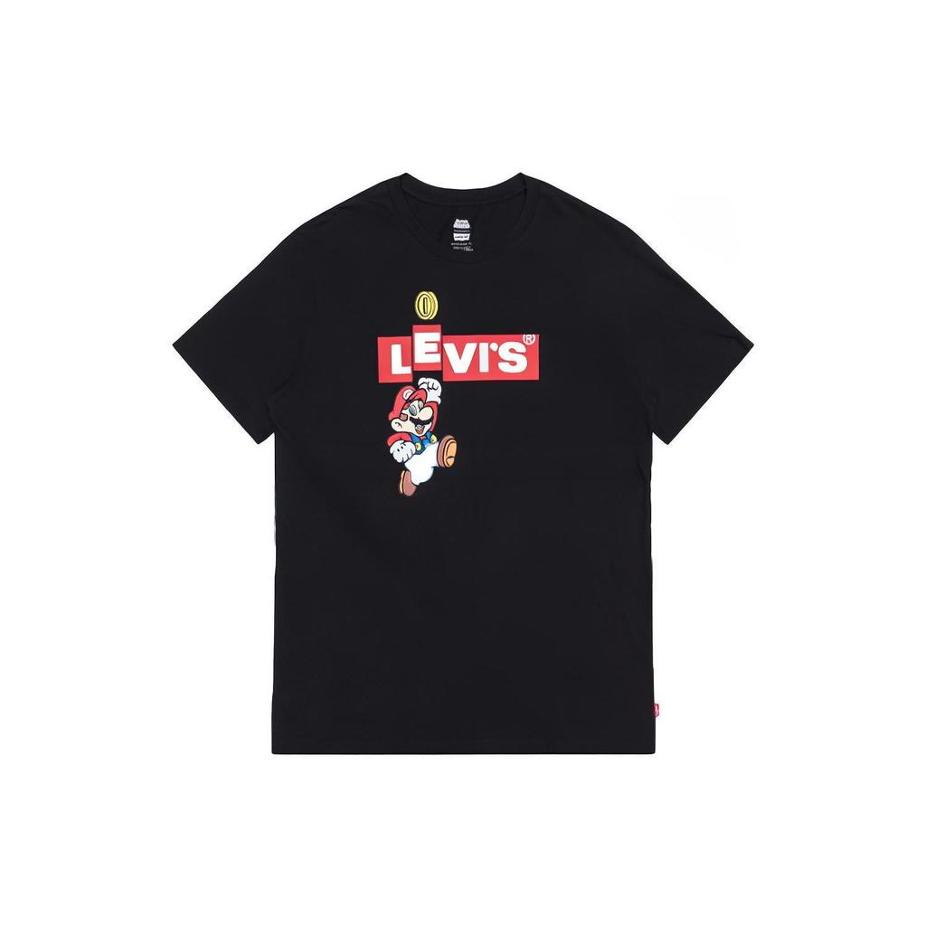 Levis X Super Mario Bavlněné Tričko s Krátkým Rukávem a Potiskem Pánské Topy Černé 22491-0707