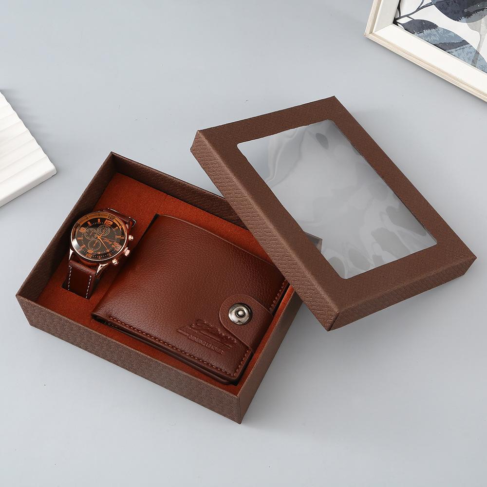 Set de Regalo para Hombre, Cartera + Reloj + Caja para Cinturón, Regalo de San Valentín Día del Padre para Novio Amigo