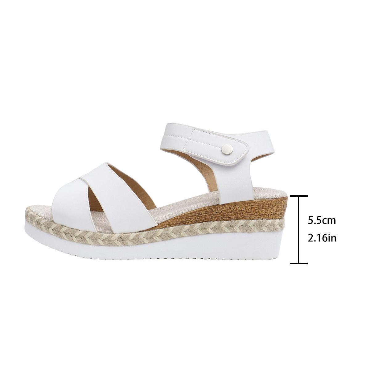 

Foreign trade large size 43 slope heel thick sole fish mouth thick sole sandals 2025 summer linen sole beach wear open-toed women s shoes 43 белый