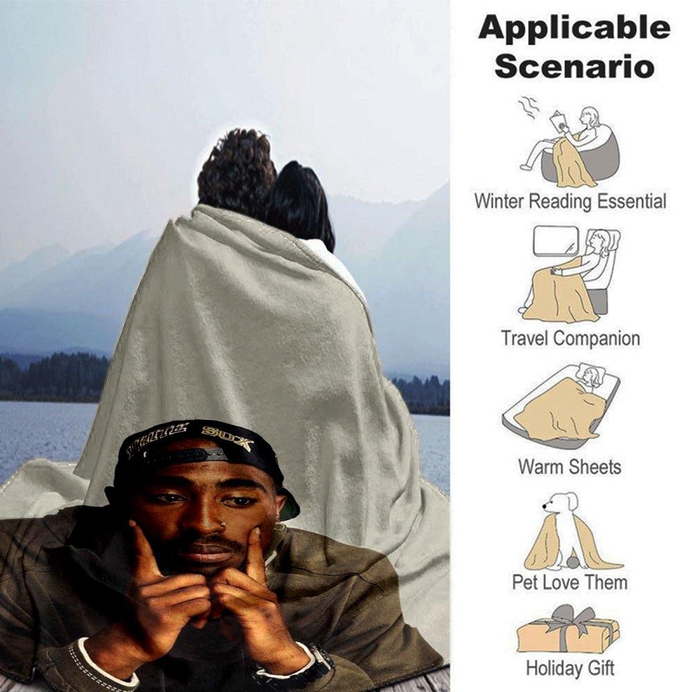 1 Stück 2Pac Hip Hop Decke Weich Leicht Ganzjahres Mehrzweck Überwurf für Sofa, Bett, Büro & Picknicks, Französischer Stil mit Ikonischem Albumcover & Zitaten