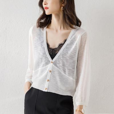 Sommer neue kurze Sonnenschutzkleidung, Schal Damen dünn Sieben-Viertel-Ärmel, Eis-Seide gestrickte Strickjacke, kleine Weste Jacke