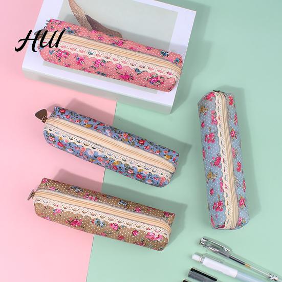 Dot Pencil Pouch Floral Canvas Case, Vintage Polka Pen Pouch, Texture Bag Large Capacity Stationery for Students, Office School Supplies Fabric