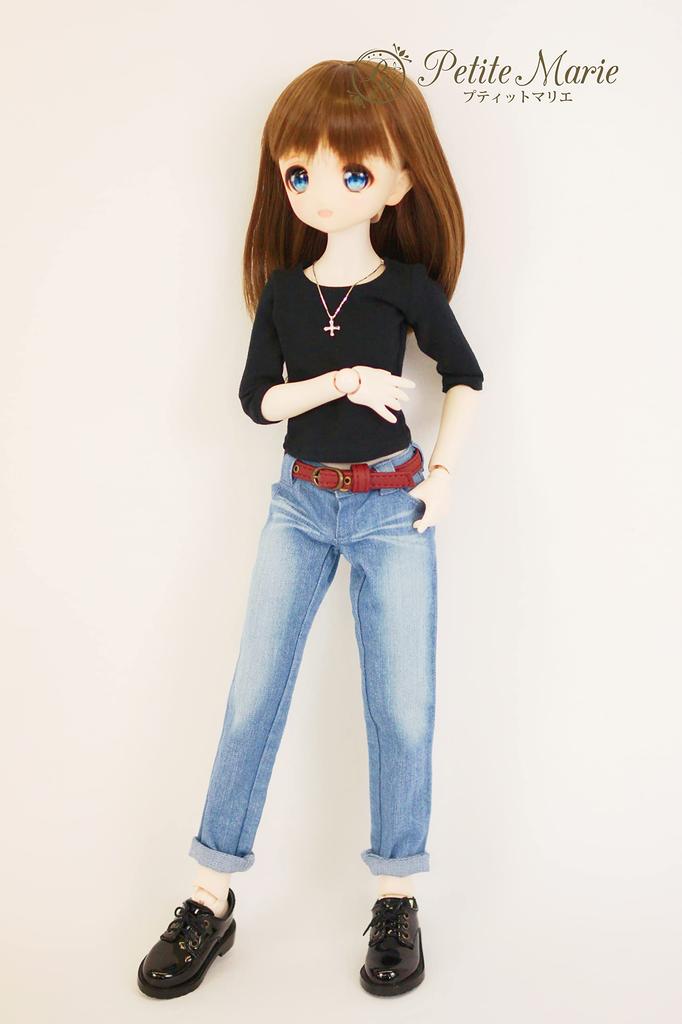 Petite Marie Boyfriend Light Stretch Compatible with BJD Dolls Jeans, Blue, KOJIMA-processed, Low-Rise, Roll-Up, Denim, Vintage-Finish, 1/3 Scale,