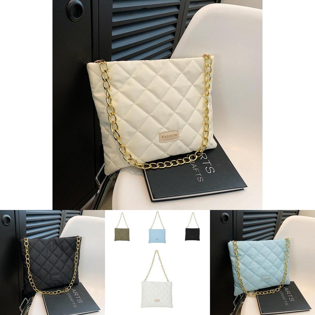 Stylish Nylon Quilted Chain Bucket Bag For Women Trendy Street Fashion Handbag