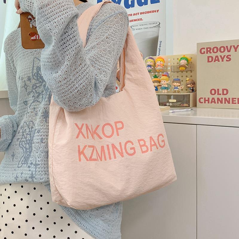 Personalized creative letter tote bag new lazy wind nylon shoulder bag versatile large-capacity shopping bag women