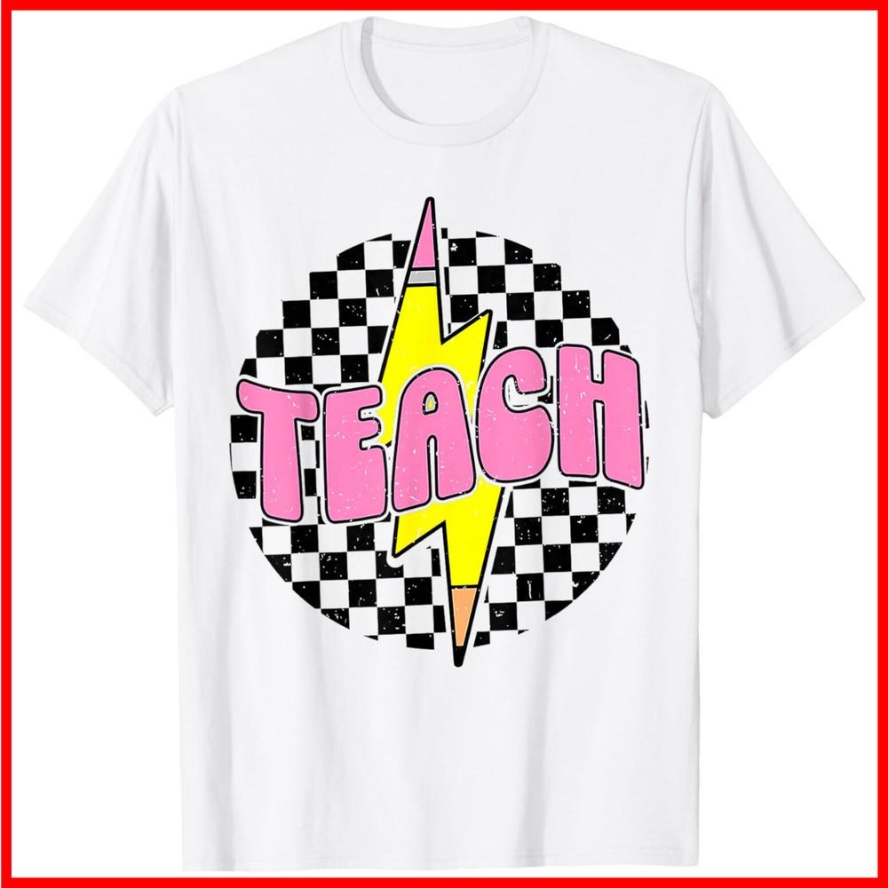 Teach Pencil Lightning Bolt Retro Back To School for Teacher White T-Shirt Unisex T-Shirt XXL