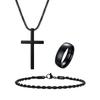 Vnox Men's Cross Pendant Necklace Classic Wedding Rings Rope Chain Bracelet Jewelry Set, Jewelry Set Gift for Dad Son Husband