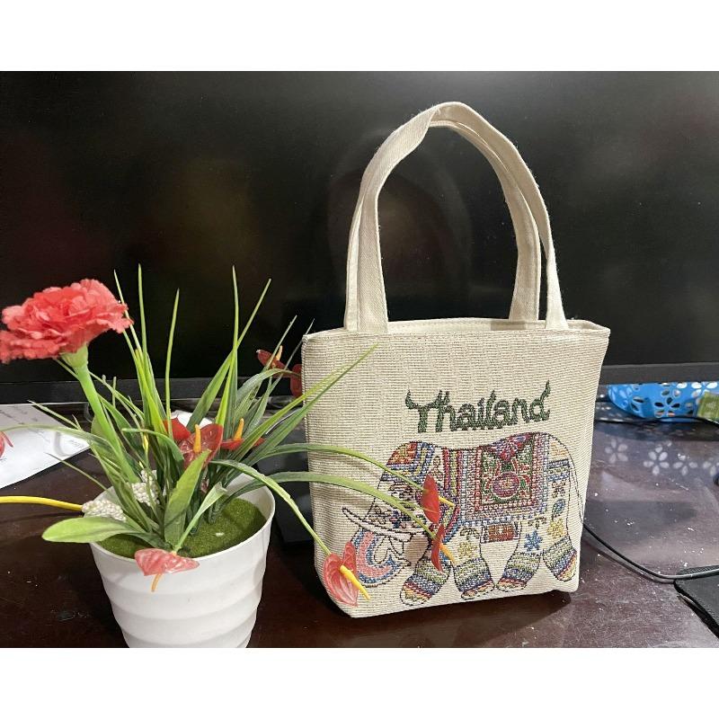Small canvas bag double-sided embroidered tote bag elephant tote bag large capacity women's bag tote bag