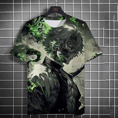 Japanese Graffiti Anime 3D Printed Fashionable Casual Short Sleeved Men's T-shirts - Soft Medium Stretch Polyester Fabric Summer Relaxed Fit Clothing