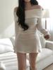 Erhältlich: Off-Shoulder Strickwolle Damen Schlankmachendes Kleid - 2025 Herbst/Winter Koreanischer Stil Vibe