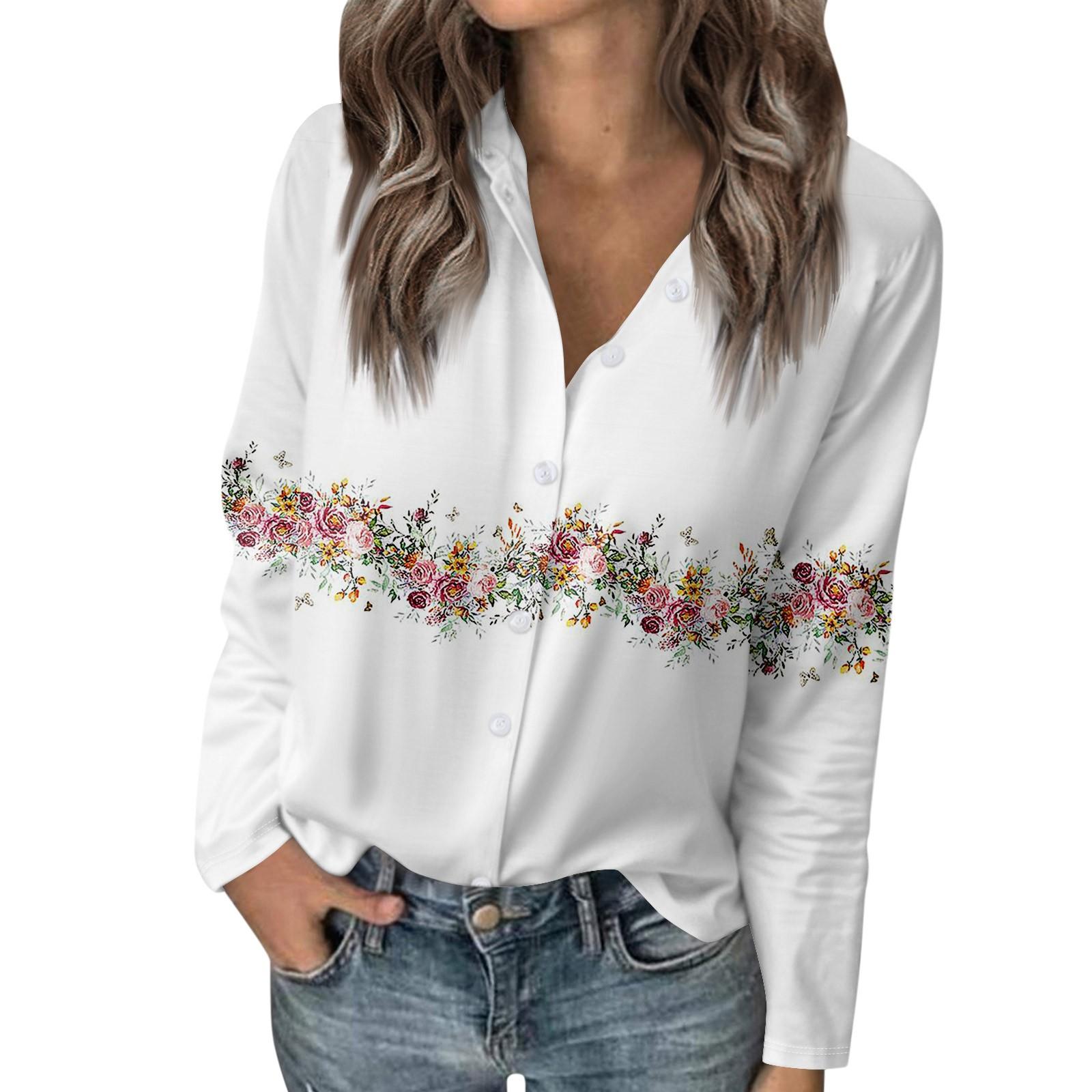 

Женская футболка с винтажным принтом, женская рубашка на пуговицах с длинным рукавом, блузка, повседневные топы XL белый