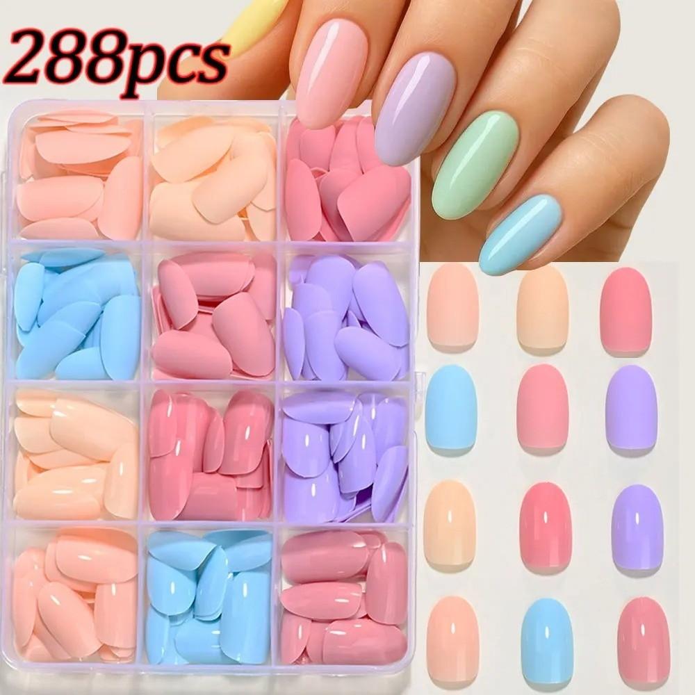 288pcs Glossy Finish Press On Nails Solid Color Acrylic Fake Nails New Nail Tips  Daily Wear