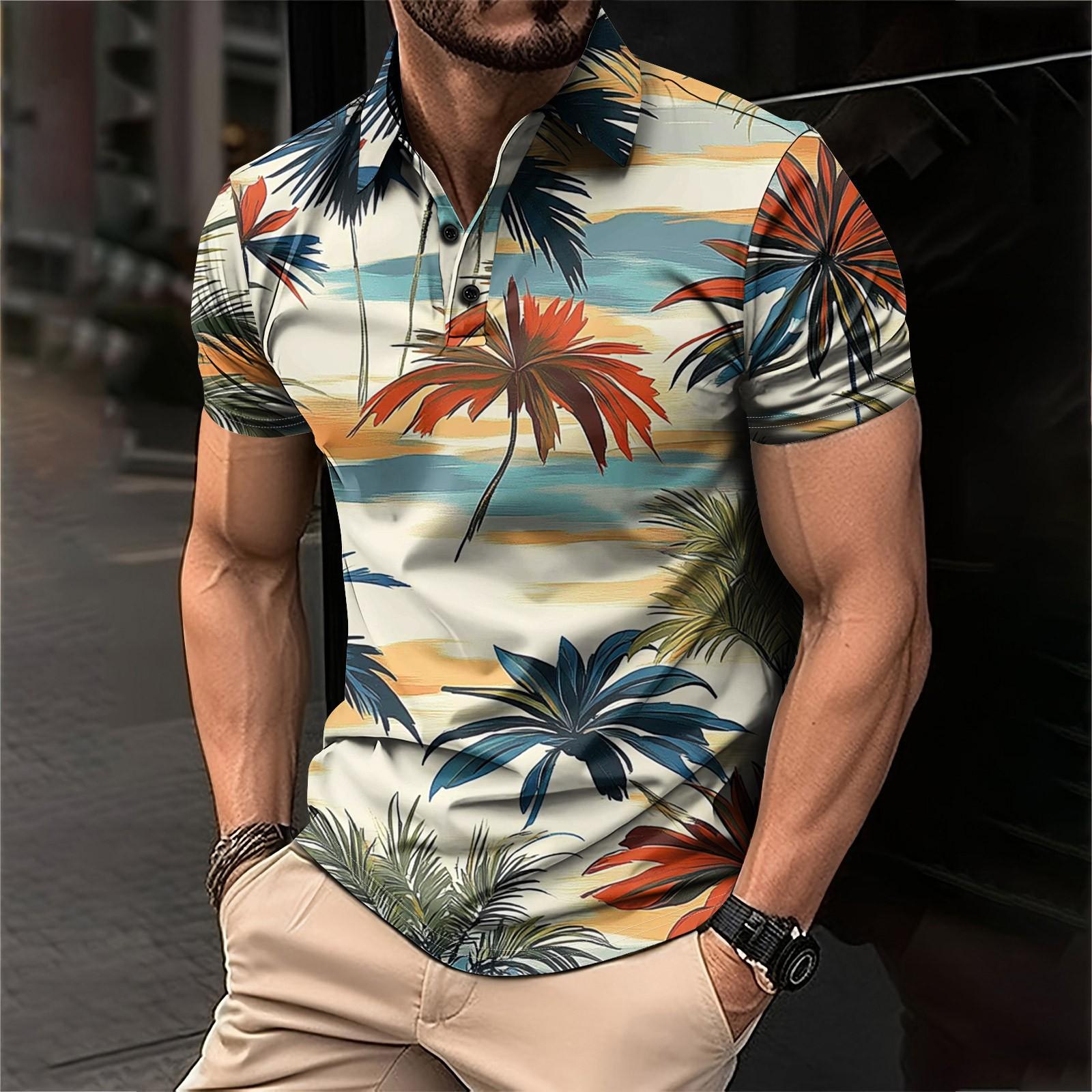 

Мужская рубашка для гольфа с гавайским принтом, повседневная спортивная, с V-образным вырезом и коротким рукавом XXXL циан