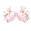 Explosive shell starfish pearl pure hand-painted enamel craft stud earrings ocean wind earrings versatile temperament earrings