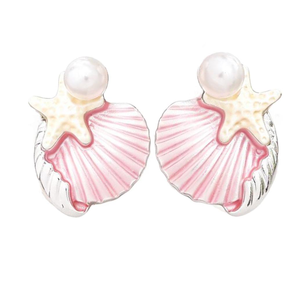 Explosive shell starfish pearl pure hand-painted enamel craft stud earrings ocean wind earrings versatile temperament earrings