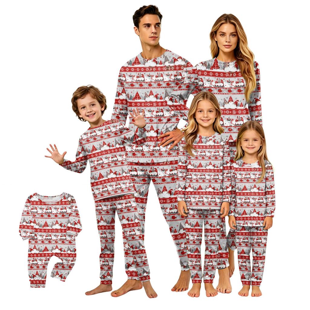 Parent-Child Christmas Print Pajama Set, Comfortable Long Sleeve Top and Pants Loungewear for Family