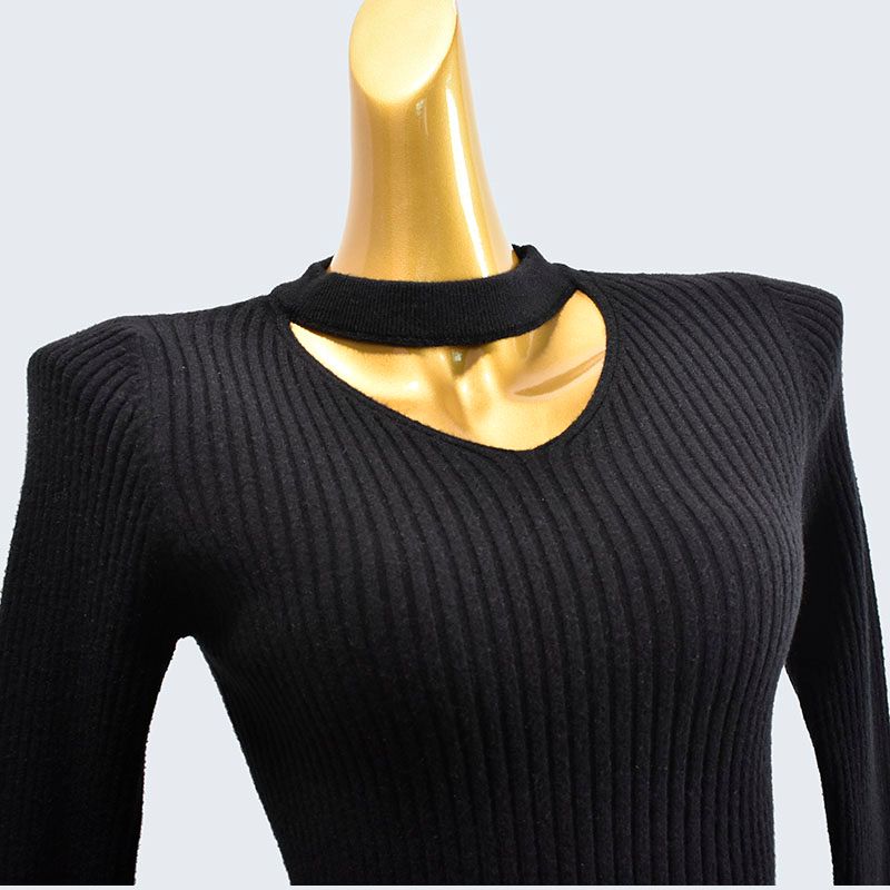 and Winter Halterneck V-neck Slim-Fit Long Sleeve Knitting Sweater Pullover All-Matching Thread Pure Color Bottoming Shirt Women's Clothing Tops