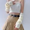 Thicken Arm Sleeves Female Y2K Fashion Arm Warmers Bowknot Soft Knitted Gloves Women Girl Half Finger Mittens Solid Color