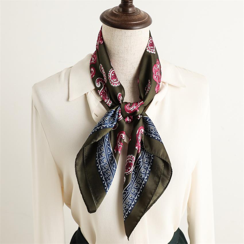 Paisley pattern European and American style silk scarf sunscreen shawl cashew scarf simulation silk 71cm square scarf professional scarf women