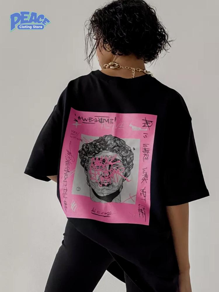 

Artistic Portrait Printed T-shirt for Men and Women Pure Cotton T-shirt Summer Fashion Casual Comfy Short Sleeve Top Streetwear XXXL чёрный