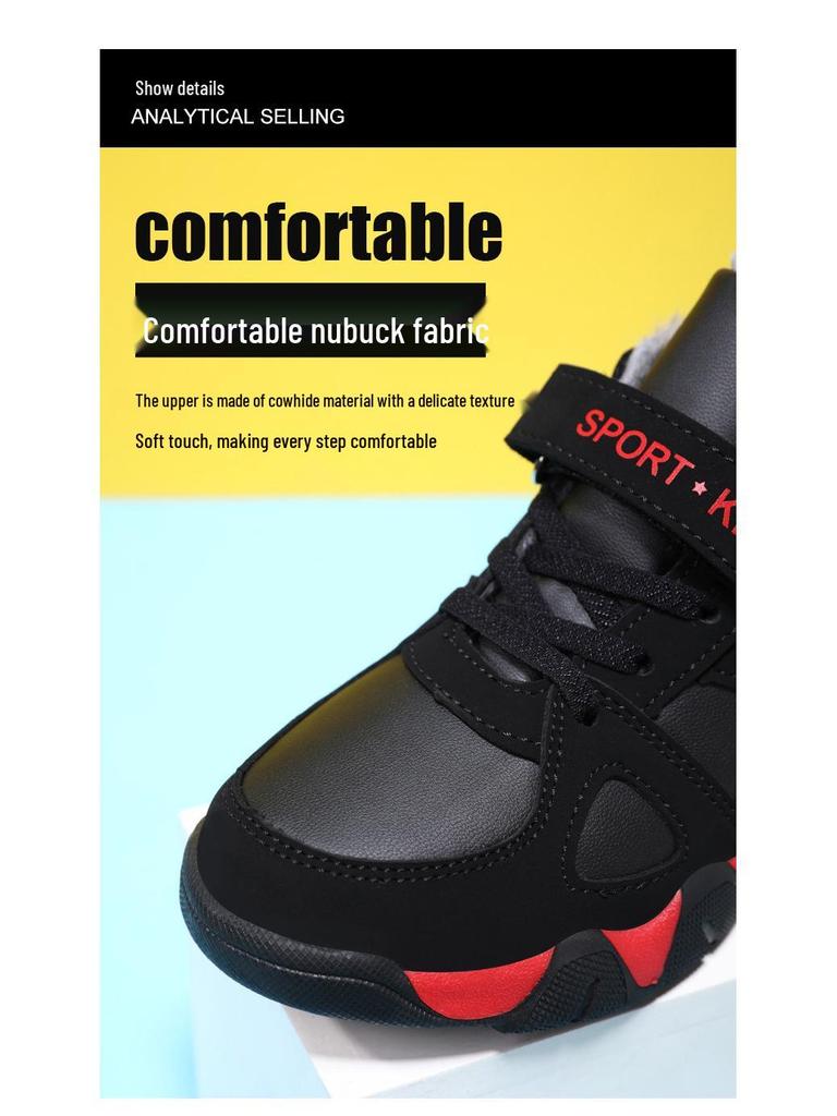 Boys' Velcro Sports Shoes: Warm Cotton, Plus Velvet, Winter 2025 Style for Older Kids and Elementary Students.