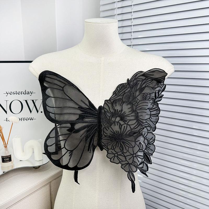 Grandes Appliqués Brodés Papillons Pour Vêtements Patchs Tissu Dentelle Accessoires Pour Robe de Mariée Demoiselle d'honneur Décor DIY