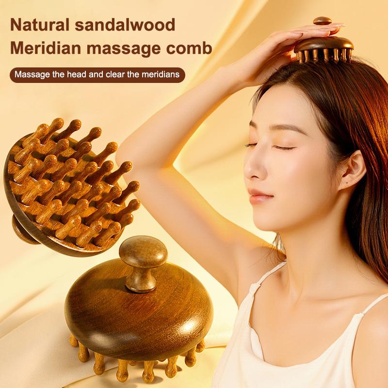 Multi-Functional Wood Therapy Massage Comb – Natural Sandalwood Scalp Massager with Guasha Body Care Function