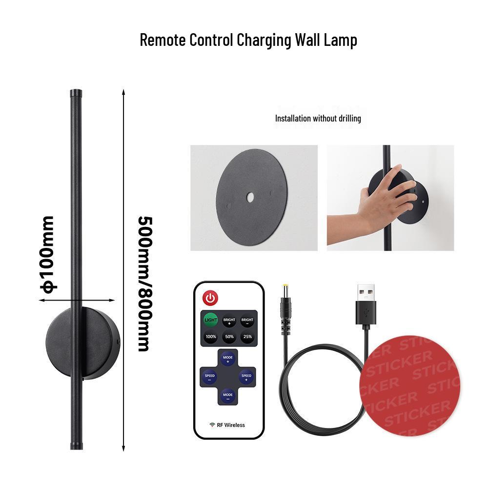Rechargeable LED Wall Lamp with Remote Control - Magnetic, No Wiring, for Living Room, Bedroom, or Bedside Decor.