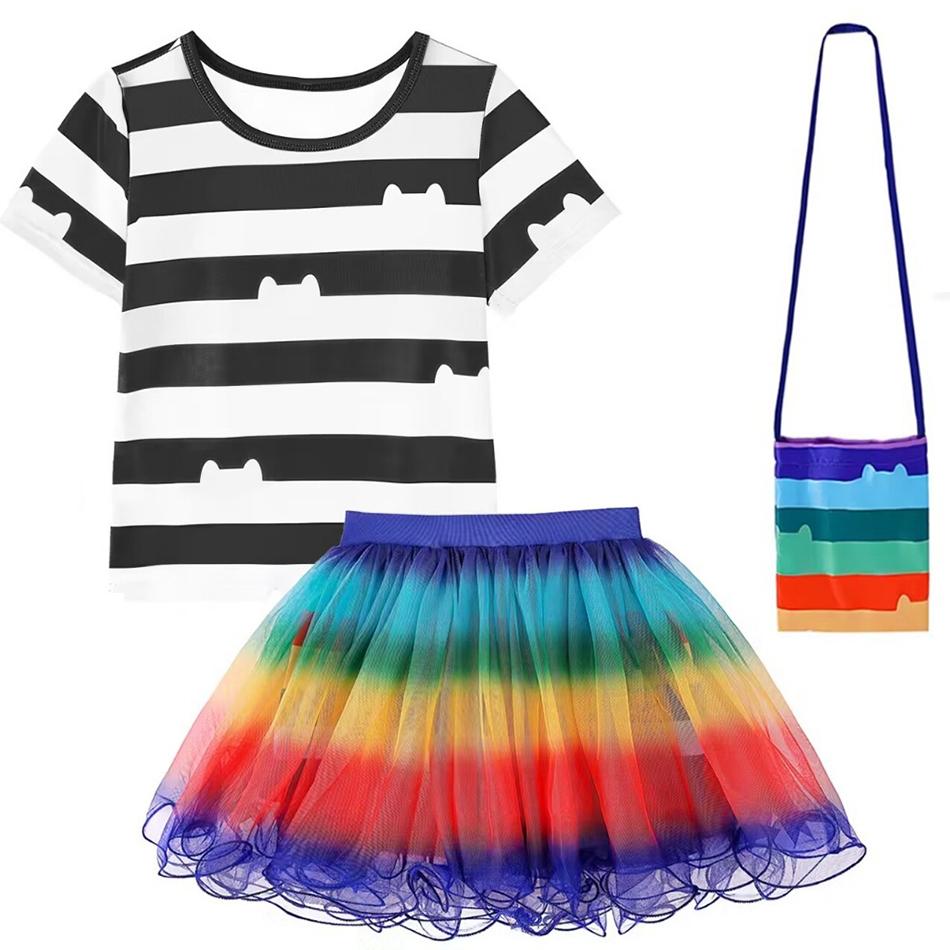 Bambole Gabby Travestimento Casa delle Bambole Cartone Animato Gioco di Ruolo Set da 2 Pezzi Vestiti in Tulle a Righe Gioco per Bambini Tema Festa Abito