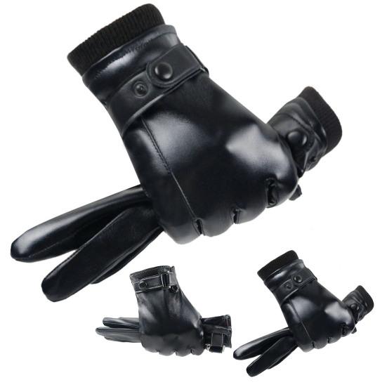 1 Pair Winter Cycling Gloves Faux Leather Touch Screen Anti-slip Thermal Scratch Resistant Windproof Warm Plush Thicken Winter Mittens for Camping