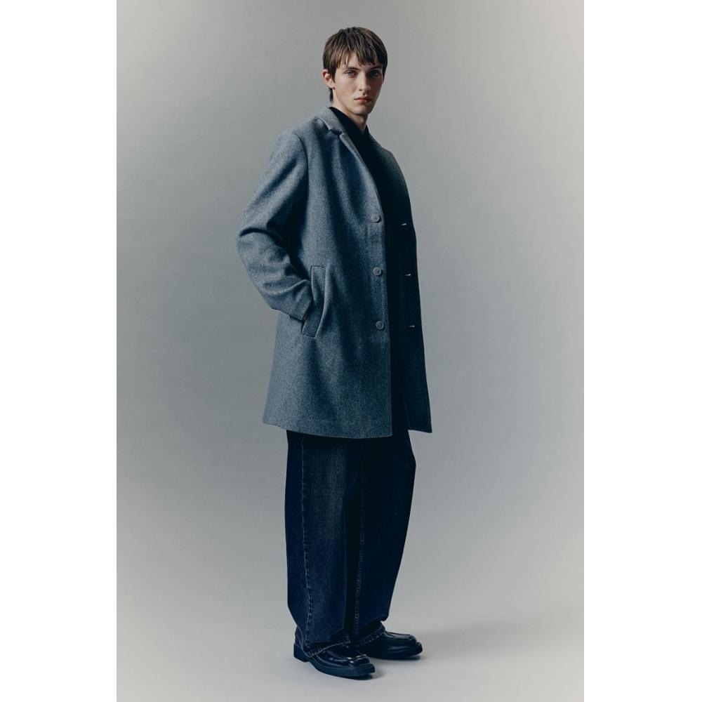 

Пальто HM slim Fit из смеси шерсти, серый меланж L