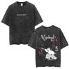 Camiseta Gráfica Lavada Vintage Anime Vagabond Miyamoto Musashi Flores de Cerezo Hombre Mujer Casual Oversize Camiseta 90s Streetwear