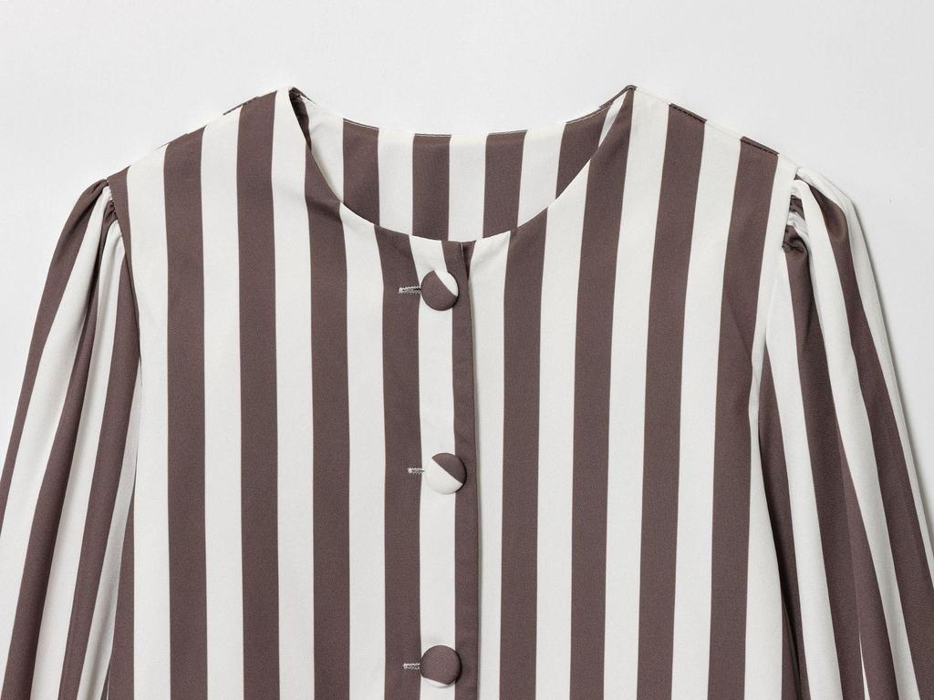 Elegant Women's Long Sleeve Striped Doll Collar Shirt