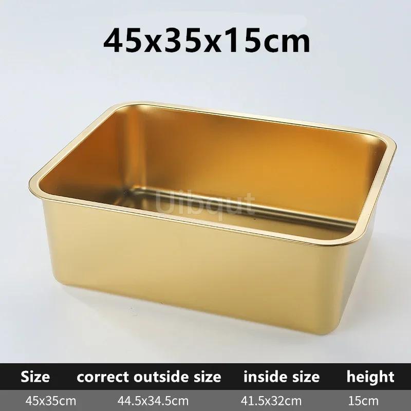 Gold Golden 304 Stainless Steel Plate Storage Tray Rectangular Square Oven Basin Baking Pot Dish Deep Bbq Cafeteria Soup Bowl