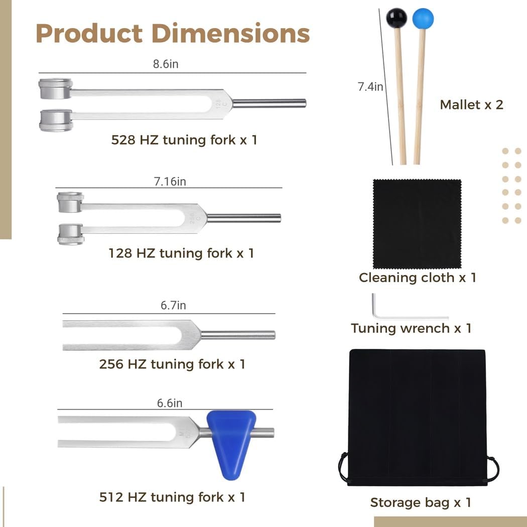 

Камертоны для музыки, терапии, йоги, набор из 4 камертонов, Ми 528 Гц, 128 Гц, 256 Гц, 512 Гц для настройки инструментов, звукотерапии, медитации, энергии