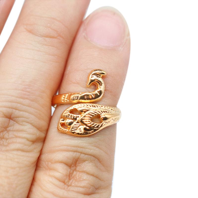 Vintage Peacock Open Ring: Ethnic-Style Adjustable Animal Jewelry for Couples