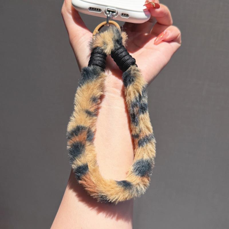 

Hairy Short Cellphone Hanging Rope Leopard Pattern Mobile Phone Lanyard Chain Warm Hand Love Heart Pendant Wrist Rope for Phone Polyester / Nylon