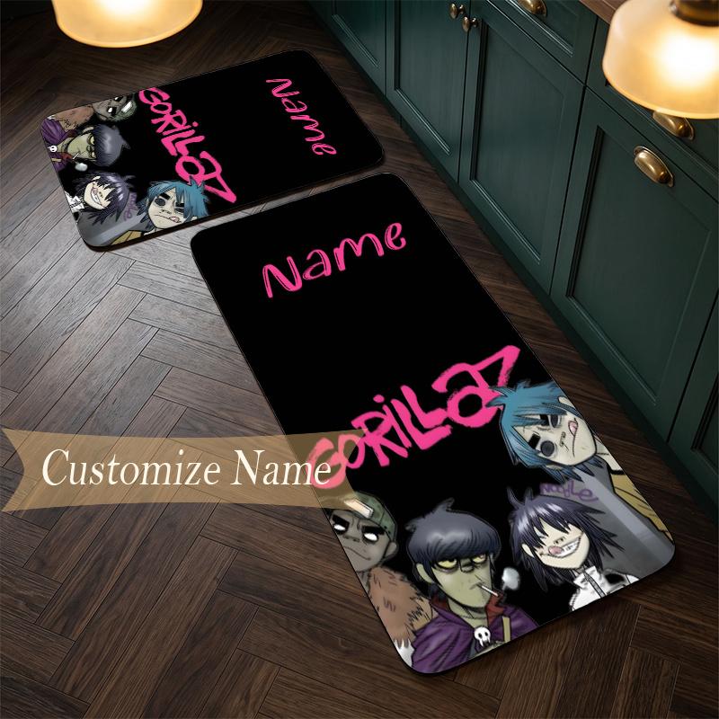 Gorillaz (14) Customize Name Flannel Kitchen Mat Soft Non-Slip Kitchen Floor Runner Rug for Home Kitchen Decor