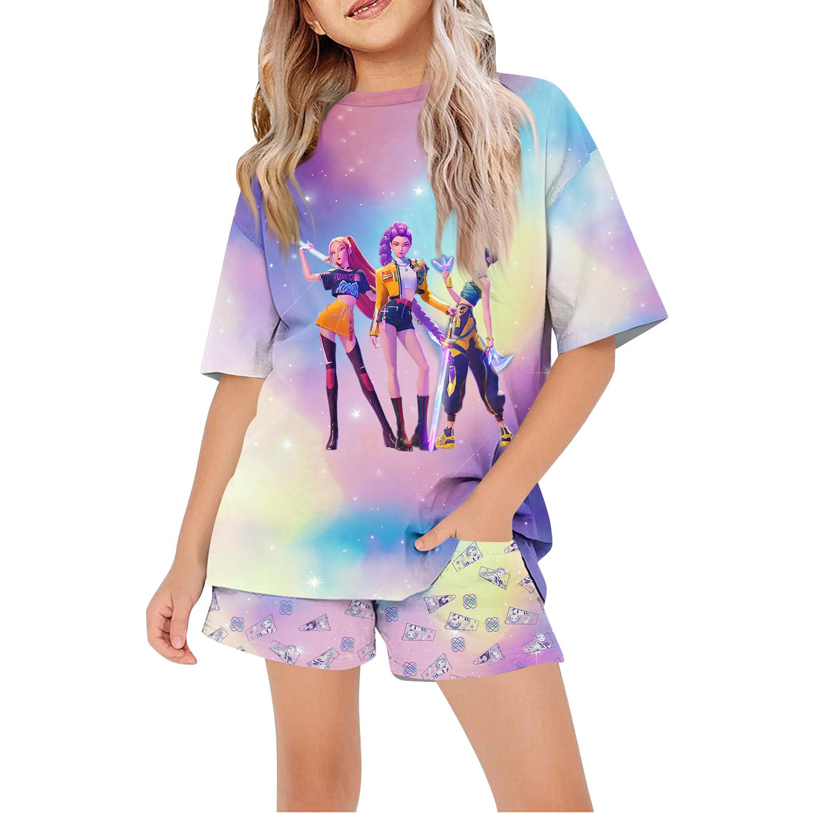 

Kids Summer Sport T-Shirt And Shorts 2 Piece Outfit Tracksuit Set Short Sleeve Print Crop Tops With Clothing Set 160