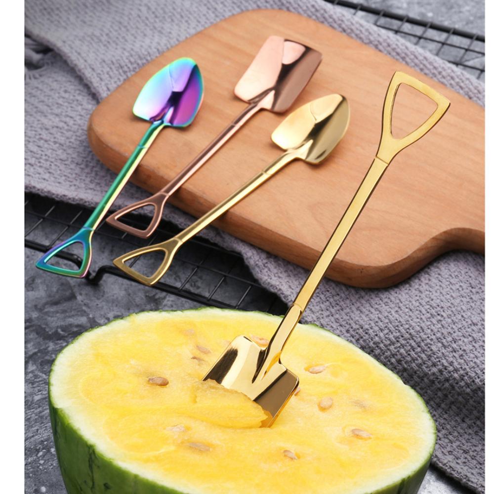 2ks/sada Nerezová žehlička Lopatka Lžíce Kávová Zmrzlina Lžíce Lžíce Strojírenství Lopatka Retro Roztomilá hranatá hlava Lžíce Kuchyňská pomůcka